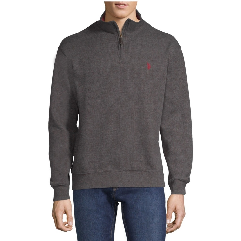 U.S. Polo Assn. Gray Quarter Zip Pullover. Large